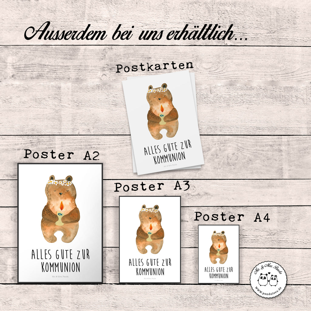 Poster Kommunion-Bär Poster, Wandposter, Bild, Wanddeko, Küchenposter, Kinderposter, Wanddeko Bild, Raumdekoration, Wanddekoration, Handgemaltes Poster, Mr. & Mrs. Panda Poster, Designposter, Kunstdruck, Posterdruck, Bär, Teddy, Teddybär, Kommunion, Gottes Segen, Taufkerze, katholisch