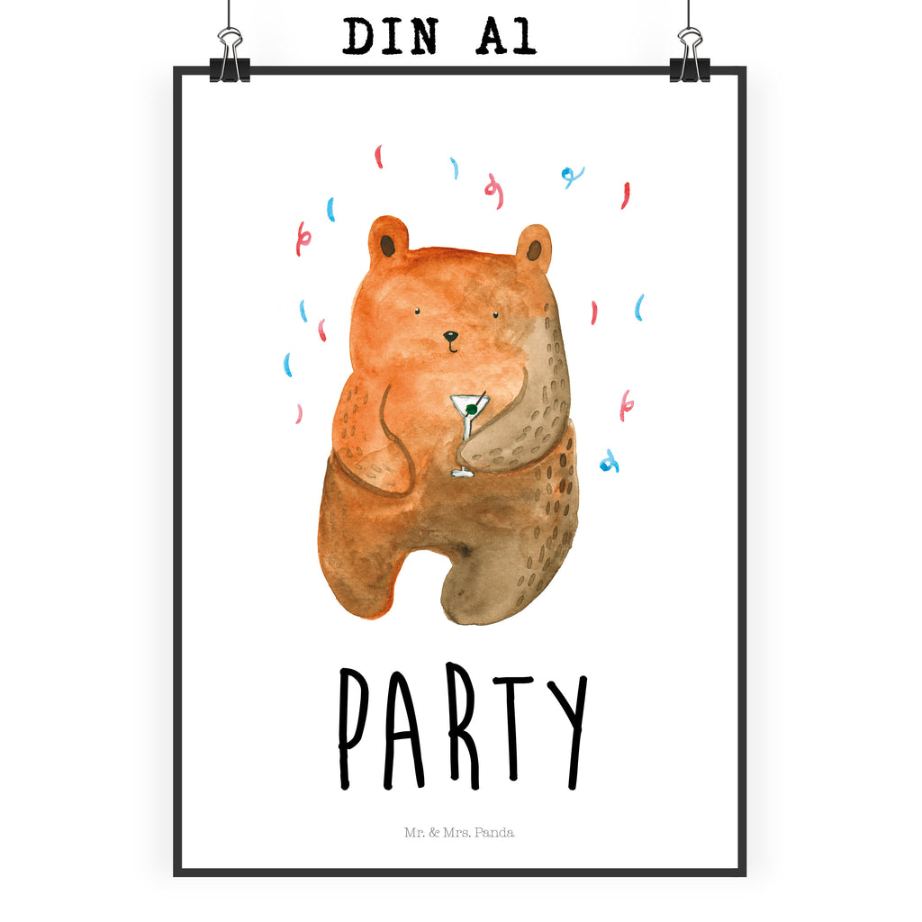 Poster Bär Party Poster, Wandposter, Bild, Wanddeko, Küchenposter, Kinderposter, Wanddeko Bild, Raumdekoration, Wanddekoration, Handgemaltes Poster, Mr. & Mrs. Panda Poster, Designposter, Kunstdruck, Posterdruck, Bär, Teddy, Teddybär, Geburtstag, Geburtstagsgeschenk, Geschenk, Party, Feiern, Abfeiern, Mitbringsel, Gute Laune, Lustig