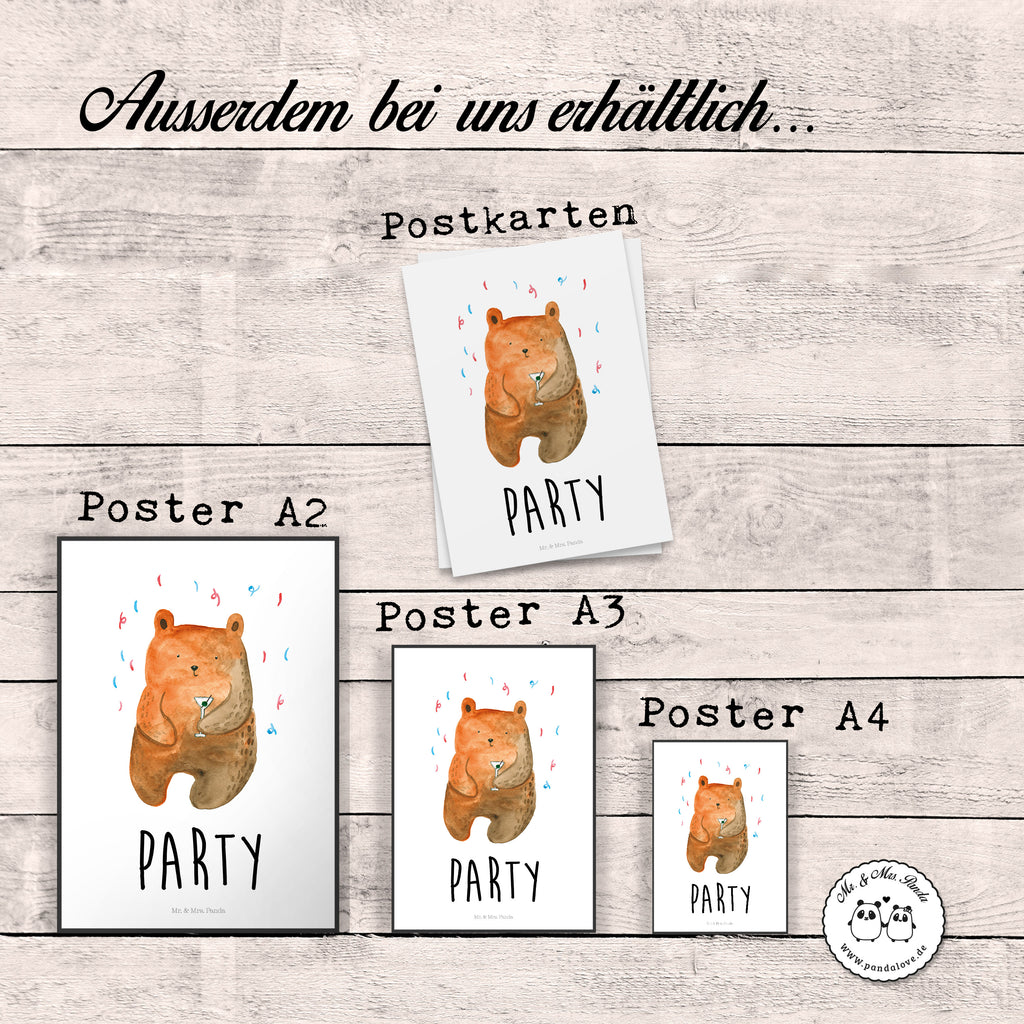 Poster Bär Party Poster, Wandposter, Bild, Wanddeko, Küchenposter, Kinderposter, Wanddeko Bild, Raumdekoration, Wanddekoration, Handgemaltes Poster, Mr. & Mrs. Panda Poster, Designposter, Kunstdruck, Posterdruck, Bär, Teddy, Teddybär, Geburtstag, Geburtstagsgeschenk, Geschenk, Party, Feiern, Abfeiern, Mitbringsel, Gute Laune, Lustig