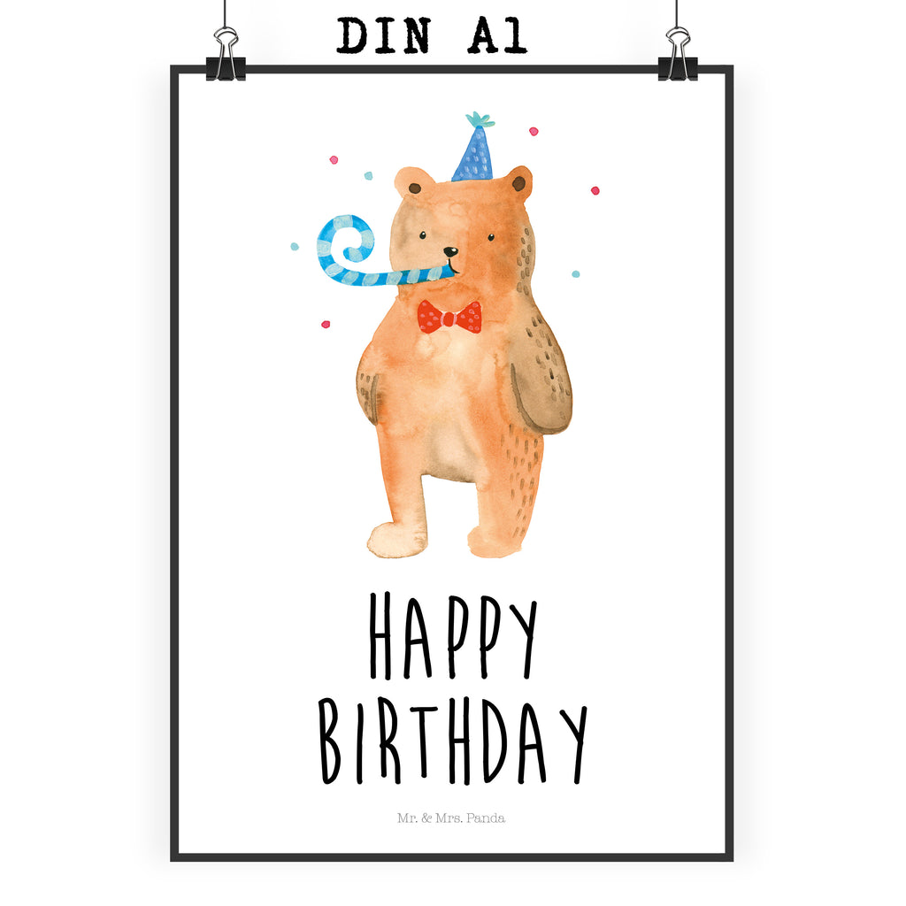 Poster Birthday Bär Poster, Wandposter, Bild, Wanddeko, Küchenposter, Kinderposter, Wanddeko Bild, Raumdekoration, Wanddekoration, Handgemaltes Poster, Mr. & Mrs. Panda Poster, Designposter, Kunstdruck, Posterdruck, Bär, Teddy, Teddybär, Happy Birthday, Alles Gute, Glückwunsch, Geburtstag