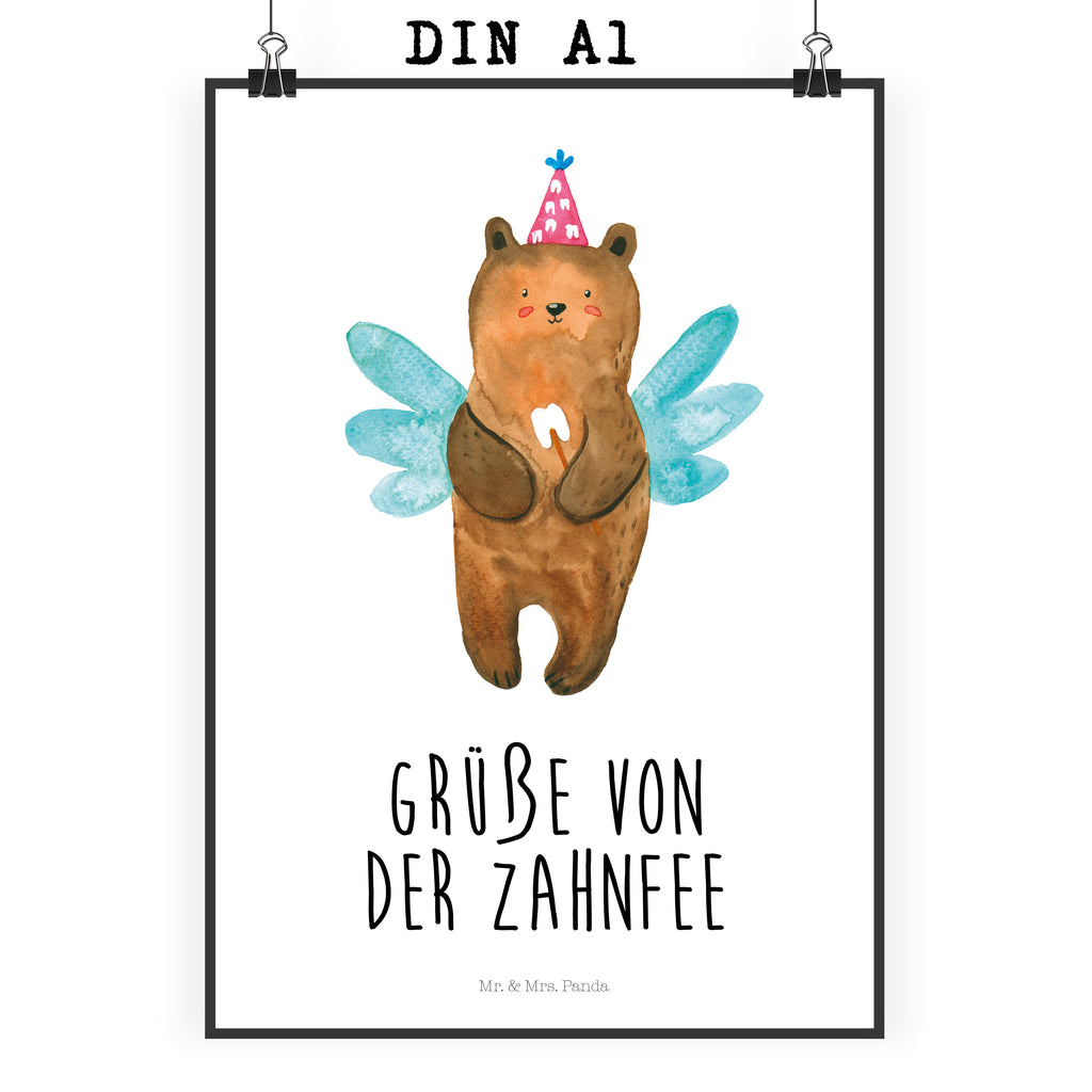 Poster Zahnfee Bär Poster, Wandposter, Bild, Wanddeko, Küchenposter, Kinderposter, Wanddeko Bild, Raumdekoration, Wanddekoration, Handgemaltes Poster, Mr. & Mrs. Panda Poster, Designposter, Kunstdruck, Posterdruck, Bär, Teddy, Teddybär, Zahnfee, Fee, Milchzahn, Erster Zahn