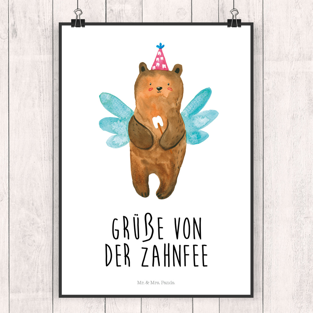 Poster Zahnfee Bär Poster, Wandposter, Bild, Wanddeko, Küchenposter, Kinderposter, Wanddeko Bild, Raumdekoration, Wanddekoration, Handgemaltes Poster, Mr. & Mrs. Panda Poster, Designposter, Kunstdruck, Posterdruck, Bär, Teddy, Teddybär, Zahnfee, Fee, Milchzahn, Erster Zahn