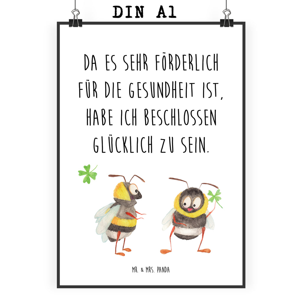 Poster Hummeln mit Kleeblatt Poster, Wandposter, Bild, Wanddeko, Küchenposter, Kinderposter, Wanddeko Bild, Raumdekoration, Wanddekoration, Handgemaltes Poster, Mr. & Mrs. Panda Poster, Designposter, Kunstdruck, Posterdruck, Tiermotive, Gute Laune, lustige Sprüche, Tiere, Hummel, Biene, Spruch positiv, Biene Deko, Spruch schön, glücklich sein, glücklich werden, Spruch fröhlich