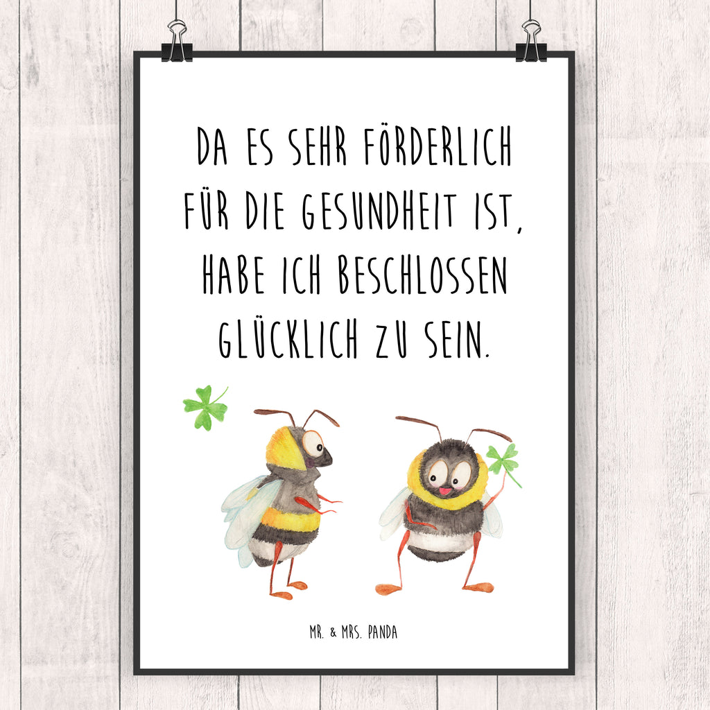 Poster Hummeln mit Kleeblatt Poster, Wandposter, Bild, Wanddeko, Küchenposter, Kinderposter, Wanddeko Bild, Raumdekoration, Wanddekoration, Handgemaltes Poster, Mr. & Mrs. Panda Poster, Designposter, Kunstdruck, Posterdruck, Tiermotive, Gute Laune, lustige Sprüche, Tiere, Hummel, Biene, Spruch positiv, Biene Deko, Spruch schön, glücklich sein, glücklich werden, Spruch fröhlich