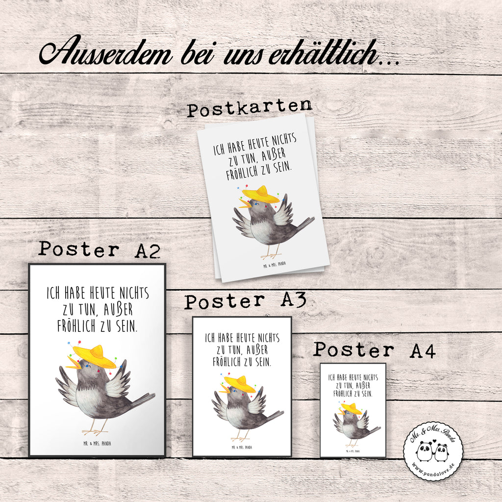 Poster Rabe mit Sombrero Poster, Wandposter, Bild, Wanddeko, Küchenposter, Kinderposter, Wanddeko Bild, Raumdekoration, Wanddekoration, Handgemaltes Poster, Mr. & Mrs. Panda Poster, Designposter, Kunstdruck, Posterdruck, Tiermotive, Gute Laune, lustige Sprüche, Tiere, Rabe, Vogel, Vögel, Spruch positiv, fröhlich sein, glücklich sein, Glück Spruch, froh, Elster, Motivation