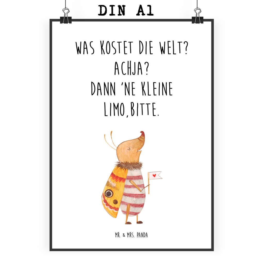 Poster Nachtfalter mit Fähnchen Poster, Wandposter, Bild, Wanddeko, Küchenposter, Kinderposter, Wanddeko Bild, Raumdekoration, Wanddekoration, Handgemaltes Poster, Mr. & Mrs. Panda Poster, Designposter, Kunstdruck, Posterdruck, Tiermotive, Gute Laune, lustige Sprüche, Tiere, Nachtfalter, Käfer, Spruch lustig, Spruch witzig, süß, niedlich, Küche Deko, Was kostet die Welt