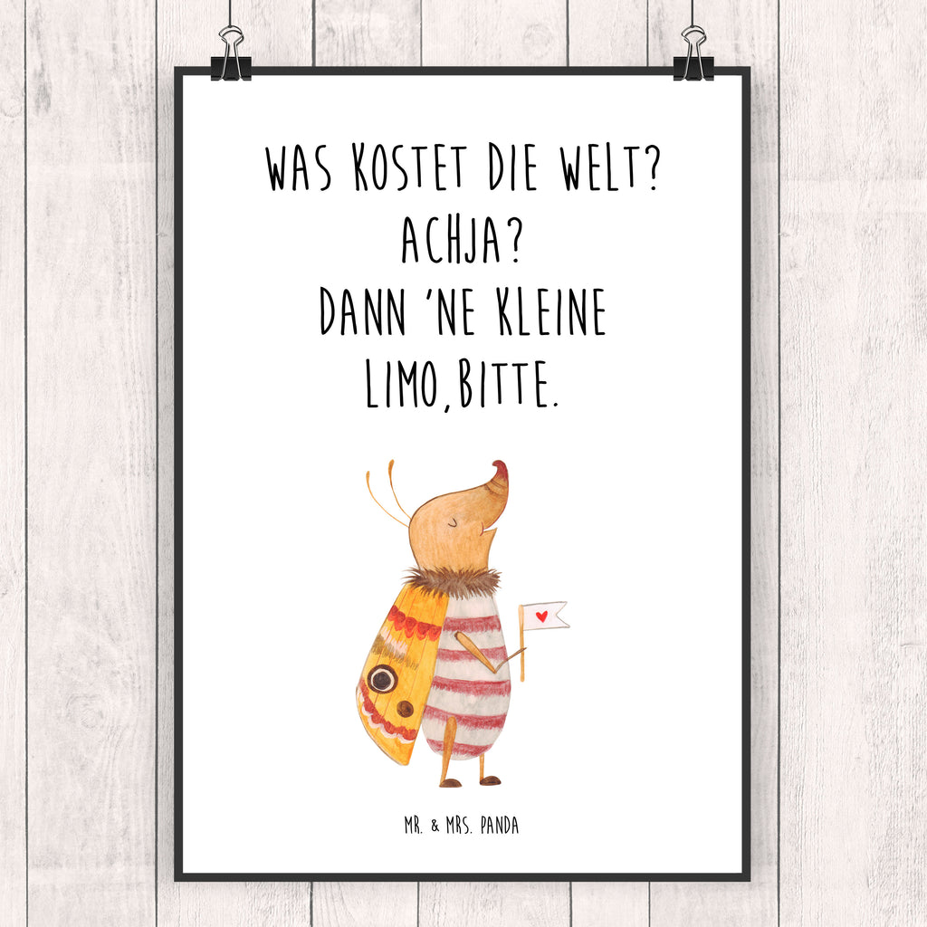 Poster Nachtfalter mit Fähnchen Poster, Wandposter, Bild, Wanddeko, Küchenposter, Kinderposter, Wanddeko Bild, Raumdekoration, Wanddekoration, Handgemaltes Poster, Mr. & Mrs. Panda Poster, Designposter, Kunstdruck, Posterdruck, Tiermotive, Gute Laune, lustige Sprüche, Tiere, Nachtfalter, Käfer, Spruch lustig, Spruch witzig, süß, niedlich, Küche Deko, Was kostet die Welt