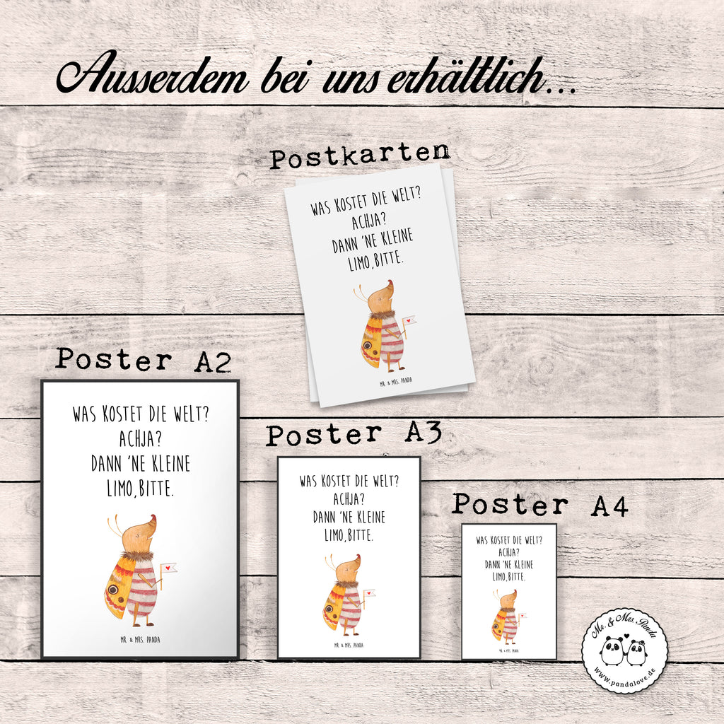 Poster Nachtfalter mit Fähnchen Poster, Wandposter, Bild, Wanddeko, Küchenposter, Kinderposter, Wanddeko Bild, Raumdekoration, Wanddekoration, Handgemaltes Poster, Mr. & Mrs. Panda Poster, Designposter, Kunstdruck, Posterdruck, Tiermotive, Gute Laune, lustige Sprüche, Tiere, Nachtfalter, Käfer, Spruch lustig, Spruch witzig, süß, niedlich, Küche Deko, Was kostet die Welt