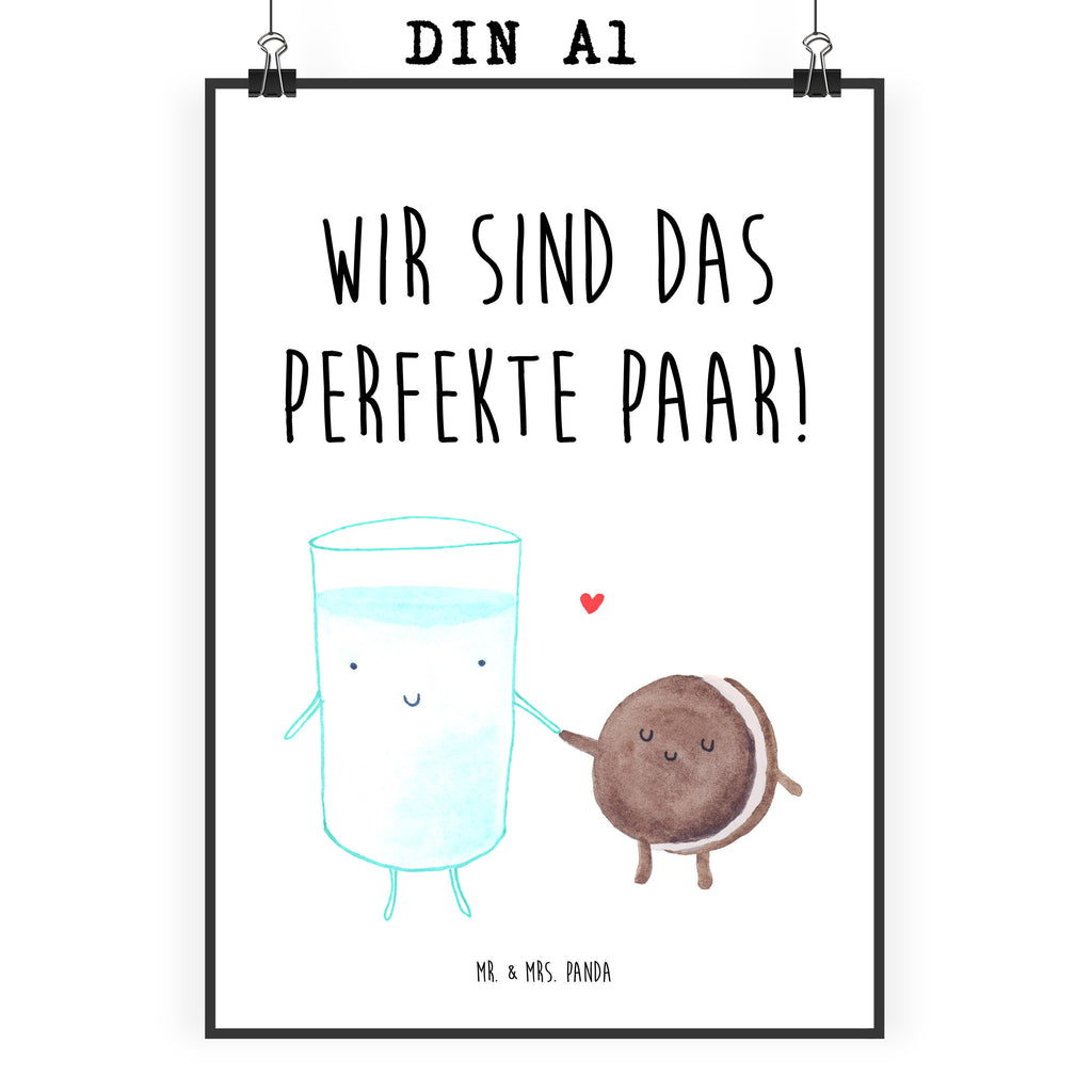 Poster Milch & Keks Poster, Wandposter, Bild, Wanddeko, Küchenposter, Kinderposter, Wanddeko Bild, Raumdekoration, Wanddekoration, Handgemaltes Poster, Mr. & Mrs. Panda Poster, Designposter, Kunstdruck, Posterdruck, Tiermotive, Gute Laune, lustige Sprüche, Tiere, Milk, Cookie, Milch, Keks, Kekse, Kaffee, Einladung Frühstück, Motiv süß, romantisch, perfektes Paar