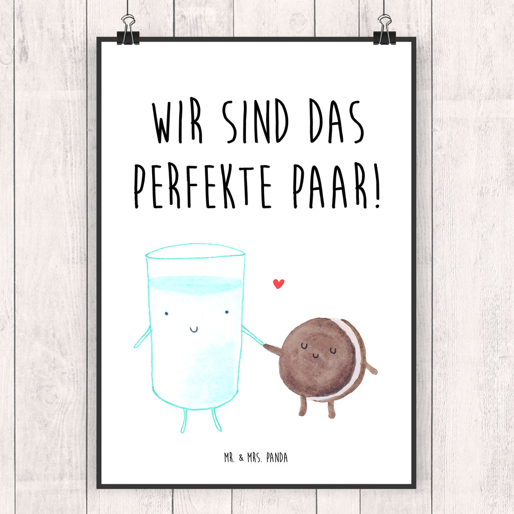 Poster Milch & Keks Poster, Wandposter, Bild, Wanddeko, Küchenposter, Kinderposter, Wanddeko Bild, Raumdekoration, Wanddekoration, Handgemaltes Poster, Mr. & Mrs. Panda Poster, Designposter, Kunstdruck, Posterdruck, Tiermotive, Gute Laune, lustige Sprüche, Tiere, Milk, Cookie, Milch, Keks, Kekse, Kaffee, Einladung Frühstück, Motiv süß, romantisch, perfektes Paar