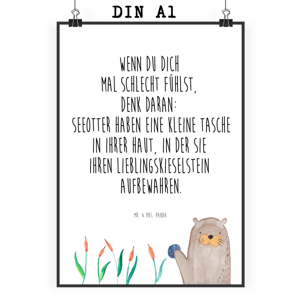 Poster Otter mit Stein Poster, Wandposter, Bild, Wanddeko, Küchenposter, Kinderposter, Wanddeko Bild, Raumdekoration, Wanddekoration, Handgemaltes Poster, Mr. & Mrs. Panda Poster, Designposter, Kunstdruck, Posterdruck, Otter, Fischotter, Seeotter, Otter Seeotter See Otter
