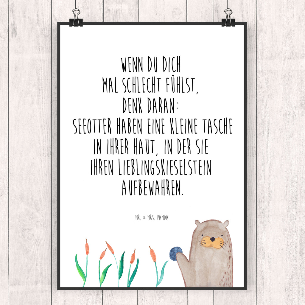 Poster Otter mit Stein Poster, Wandposter, Bild, Wanddeko, Küchenposter, Kinderposter, Wanddeko Bild, Raumdekoration, Wanddekoration, Handgemaltes Poster, Mr. & Mrs. Panda Poster, Designposter, Kunstdruck, Posterdruck, Otter, Fischotter, Seeotter, Otter Seeotter See Otter