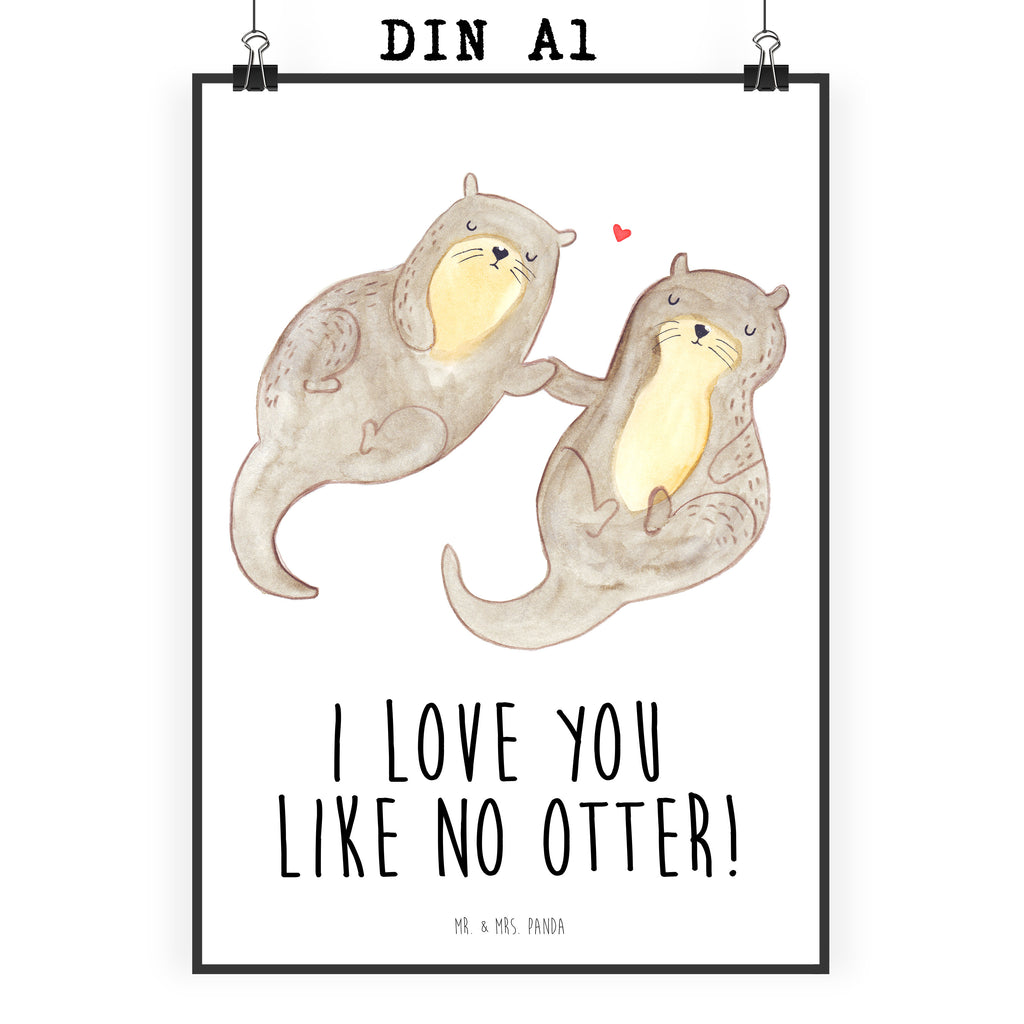 Poster Otter händchenhaltend Poster, Wandposter, Bild, Wanddeko, Küchenposter, Kinderposter, Wanddeko Bild, Raumdekoration, Wanddekoration, Handgemaltes Poster, Mr. & Mrs. Panda Poster, Designposter, Kunstdruck, Posterdruck, Otter, Fischotter, Seeotter, Otter Seeotter See Otter