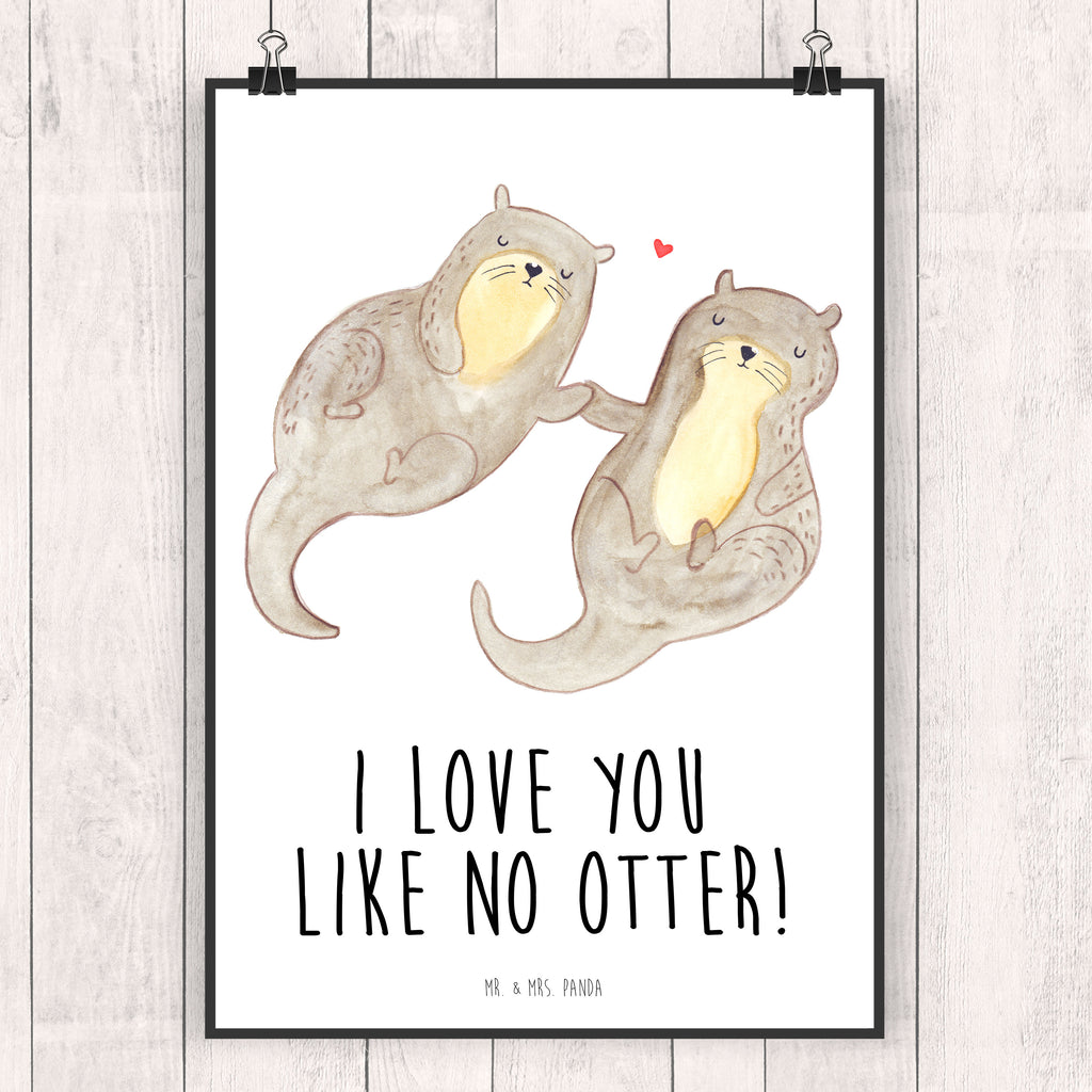Poster Otter händchenhaltend Poster, Wandposter, Bild, Wanddeko, Küchenposter, Kinderposter, Wanddeko Bild, Raumdekoration, Wanddekoration, Handgemaltes Poster, Mr. & Mrs. Panda Poster, Designposter, Kunstdruck, Posterdruck, Otter, Fischotter, Seeotter, Otter Seeotter See Otter