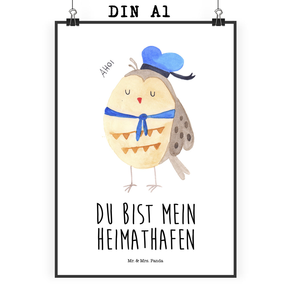 Poster Eule Matrosen Poster, Wandposter, Bild, Wanddeko, Küchenposter, Kinderposter, Wanddeko Bild, Raumdekoration, Wanddekoration, Handgemaltes Poster, Mr. & Mrs. Panda Poster, Designposter, Kunstdruck, Posterdruck, Eule, Eule Spruch, Eule Deko, Owl, Wortspiel lustig, Matrose, Freundin, Ehe, Seefahrer, Heimathafen, Hochzeitstag Geschenk