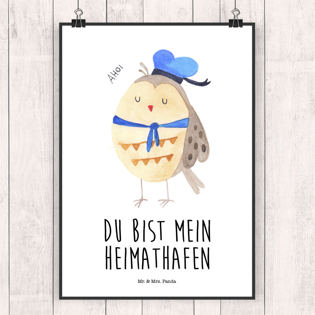 Poster Eule Matrosen Poster, Wandposter, Bild, Wanddeko, Küchenposter, Kinderposter, Wanddeko Bild, Raumdekoration, Wanddekoration, Handgemaltes Poster, Mr. & Mrs. Panda Poster, Designposter, Kunstdruck, Posterdruck, Eule, Eule Spruch, Eule Deko, Owl, Wortspiel lustig, Matrose, Freundin, Ehe, Seefahrer, Heimathafen, Hochzeitstag Geschenk