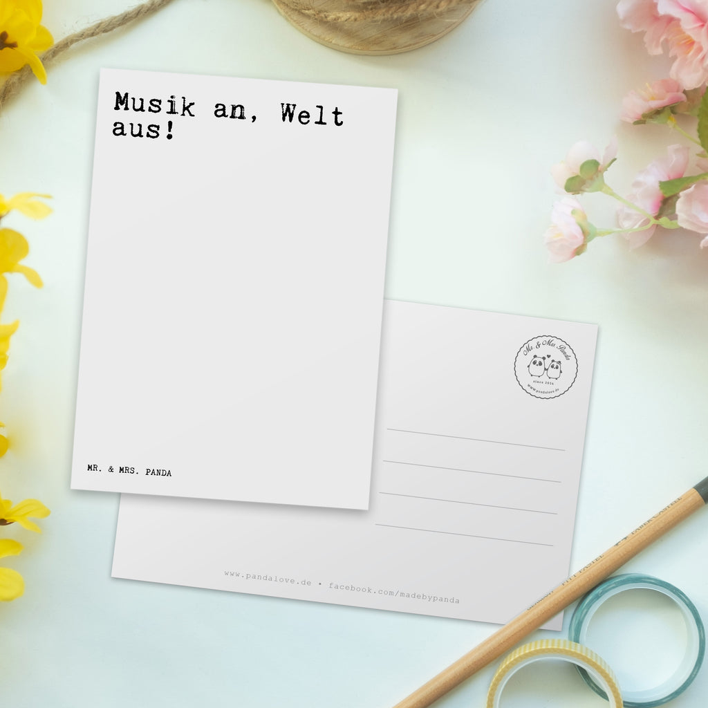 Postkarte Sprüche und Zitate Musik an, Welt aus! Geschenkkarte, Grußkarte, Karte, Einladung, Ansichtskarte, Geburtstagskarte, Einladungskarte, Spruch, Sprüche, lustig, Weisheiten, Zitate, Spruch Sprüche Weisheiten Zitate Lustig Weisheit Worte