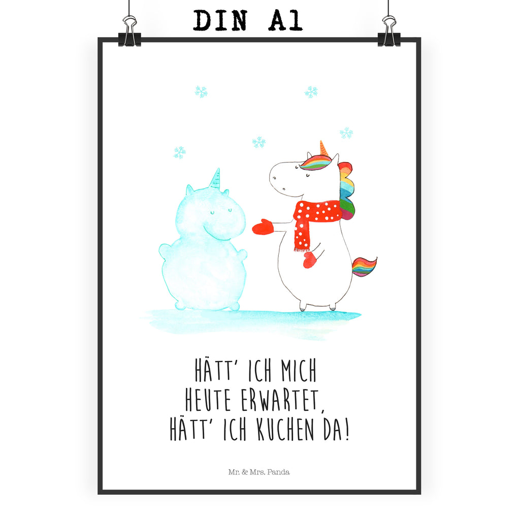 Poster Einhorn Schneemann Poster, Wandposter, Bild, Wanddeko, Küchenposter, Kinderposter, Wanddeko Bild, Raumdekoration, Wanddekoration, Handgemaltes Poster, Mr. & Mrs. Panda Poster, Designposter, Kunstdruck, Posterdruck, Einhorn, Einhörner, Einhorn Deko, Pegasus, Unicorn, Schneemann, Winter, Schnee, Kuchen, Weihnachten, kalt, Mütze, Handschuhe, X-Mas