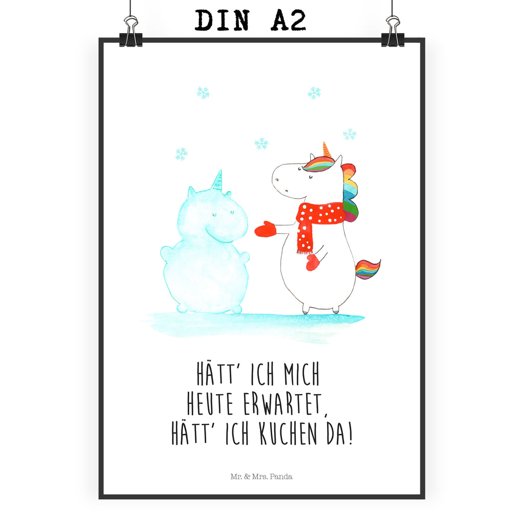 Poster Einhorn Schneemann Poster, Wandposter, Bild, Wanddeko, Küchenposter, Kinderposter, Wanddeko Bild, Raumdekoration, Wanddekoration, Handgemaltes Poster, Mr. & Mrs. Panda Poster, Designposter, Kunstdruck, Posterdruck, Einhorn, Einhörner, Einhorn Deko, Pegasus, Unicorn, Schneemann, Winter, Schnee, Kuchen, Weihnachten, kalt, Mütze, Handschuhe, X-Mas