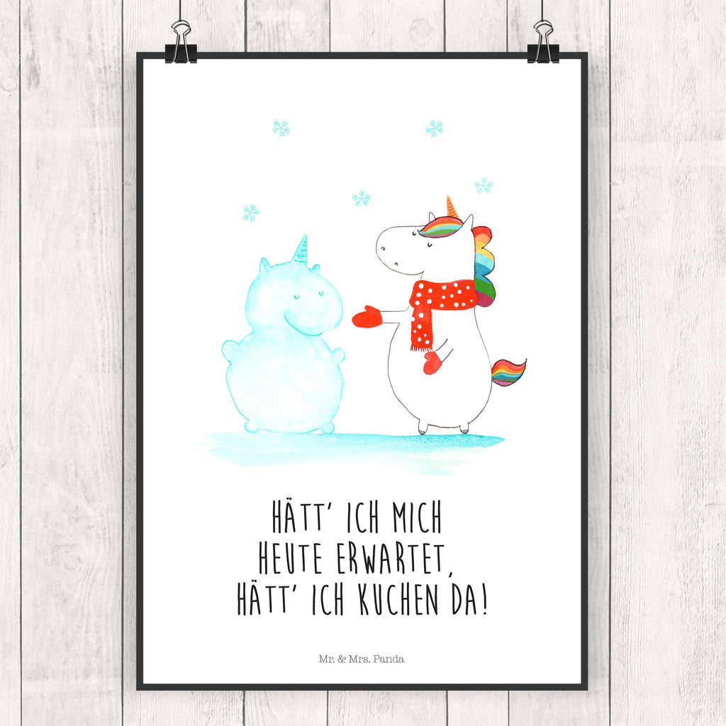 Poster Einhorn Schneemann Poster, Wandposter, Bild, Wanddeko, Küchenposter, Kinderposter, Wanddeko Bild, Raumdekoration, Wanddekoration, Handgemaltes Poster, Mr. & Mrs. Panda Poster, Designposter, Kunstdruck, Posterdruck, Einhorn, Einhörner, Einhorn Deko, Pegasus, Unicorn, Schneemann, Winter, Schnee, Kuchen, Weihnachten, kalt, Mütze, Handschuhe, X-Mas