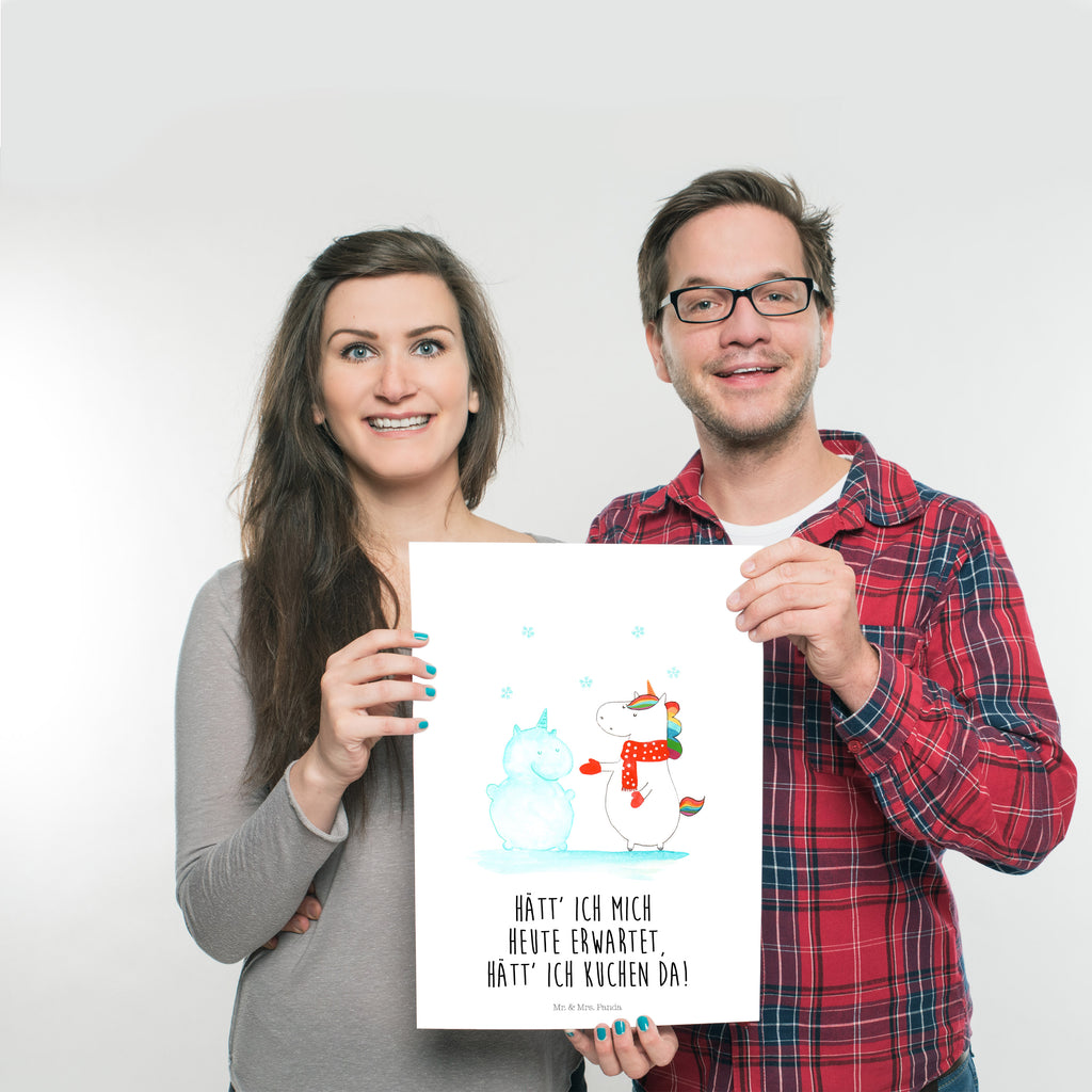 Poster Einhorn Schneemann Poster, Wandposter, Bild, Wanddeko, Küchenposter, Kinderposter, Wanddeko Bild, Raumdekoration, Wanddekoration, Handgemaltes Poster, Mr. & Mrs. Panda Poster, Designposter, Kunstdruck, Posterdruck, Einhorn, Einhörner, Einhorn Deko, Pegasus, Unicorn, Schneemann, Winter, Schnee, Kuchen, Weihnachten, kalt, Mütze, Handschuhe, X-Mas