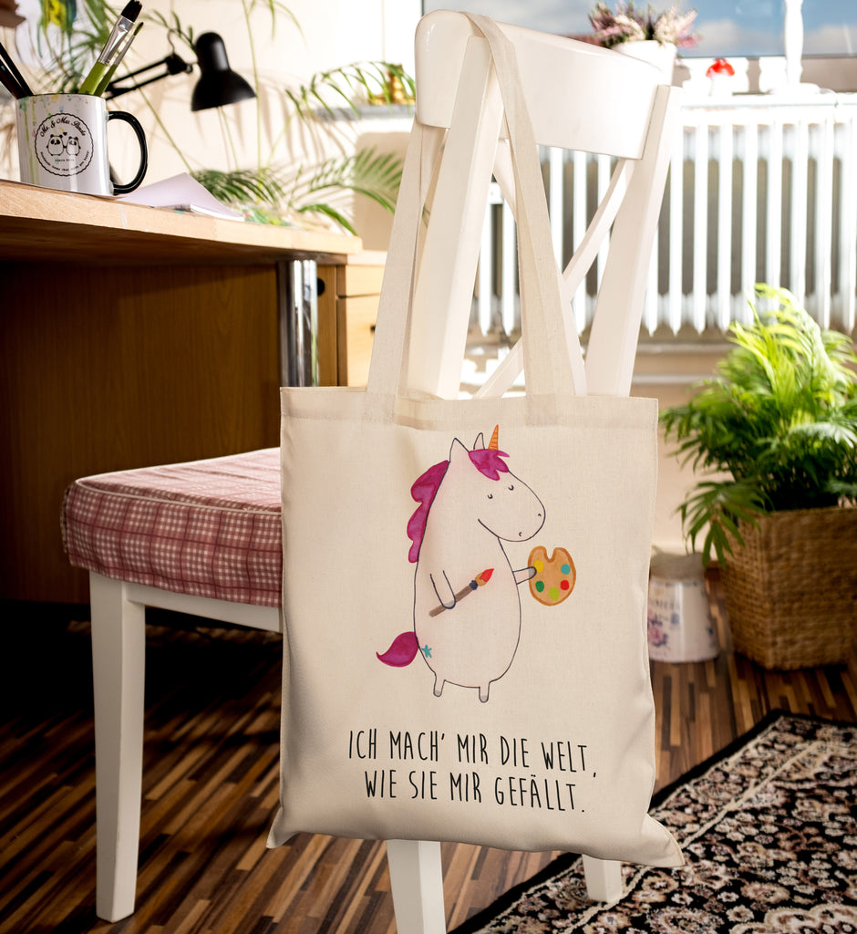Tragetasche Einhorn Künstler Beuteltasche, Beutel, Einkaufstasche, Jutebeutel, Stoffbeutel, Einhorn, Einhörner, Einhorn Deko, Pegasus, Unicorn, Englisch, Künstler, Artist, Malen, Zeichnen, Welt, Farbe, Stift, Pinsel, Geschenk, Maler