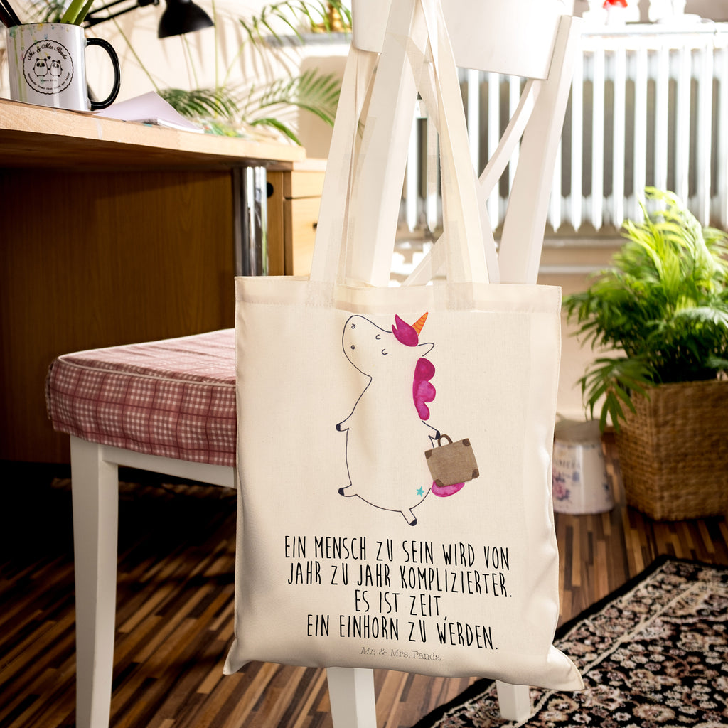 Tragetasche Einhorn Koffer Beuteltasche, Beutel, Einkaufstasche, Jutebeutel, Stoffbeutel, Einhorn, Einhörner, Einhorn Deko, Pegasus, Unicorn, unicorn, Koffer, Verreisen, Reise, Gepäck, Abenteuer, Erwachsen, Kind, albern, Spaß, lustig, witzig