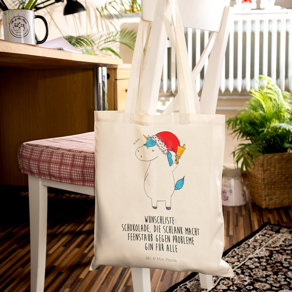 Tragetasche Einhorn Weihnachtsmann Beuteltasche, Beutel, Einkaufstasche, Jutebeutel, Stoffbeutel, Einhorn, Einhörner, Einhorn Deko, Pegasus, Unicorn, Gin, Schokolade, Schoki, Weihnachten, Weihnachtsmann, Nikolaus, Wunschzettel, Wunschliste, Feenstaub