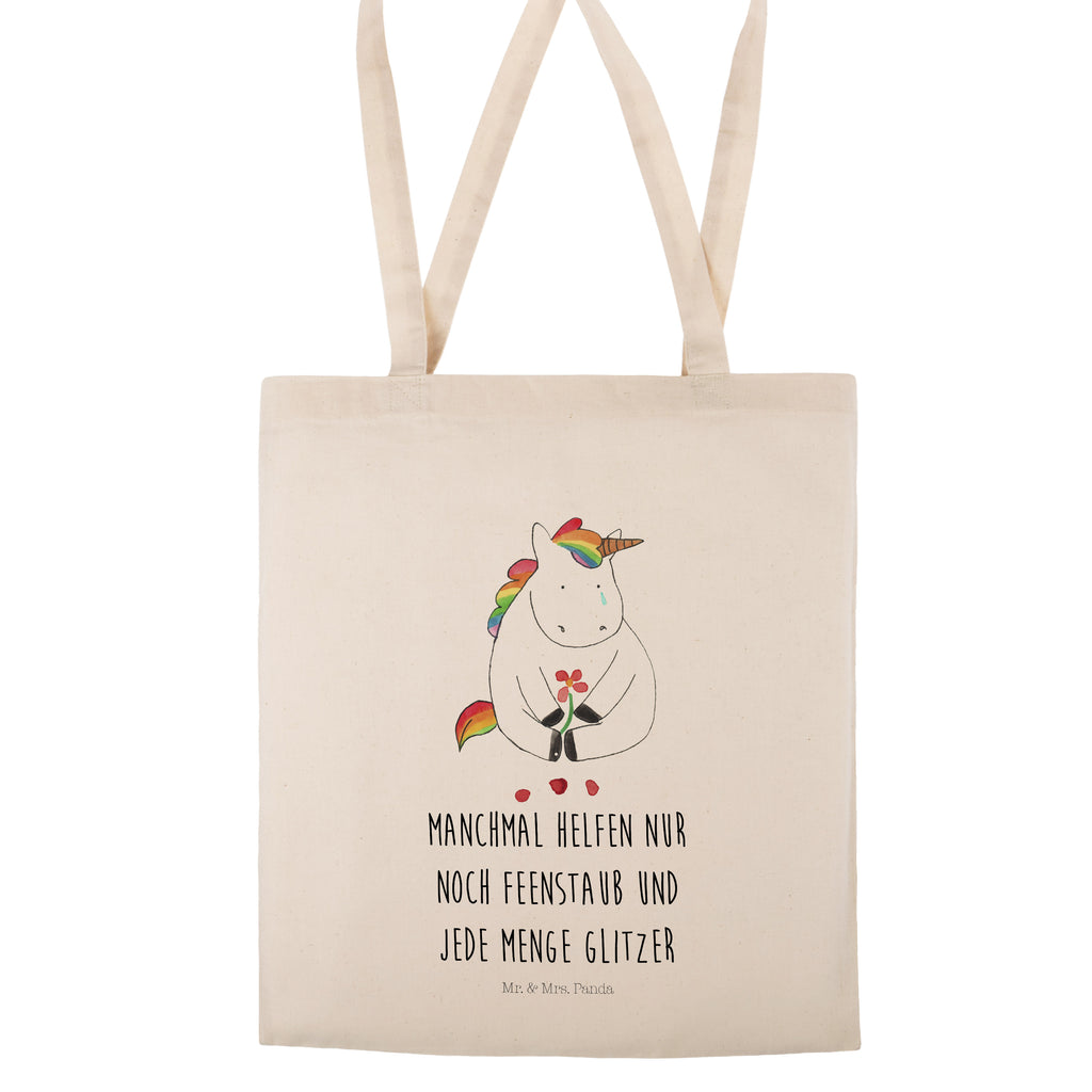 Tragetasche Einhorn Traurig Beuteltasche, Beutel, Einkaufstasche, Jutebeutel, Stoffbeutel, Einhorn, Einhörner, Einhorn Deko, Pegasus, Unicorn, Glitzer, Trösten. Freundschaft, Freunde, Liebe, Trauer, Grußkarte, Blume