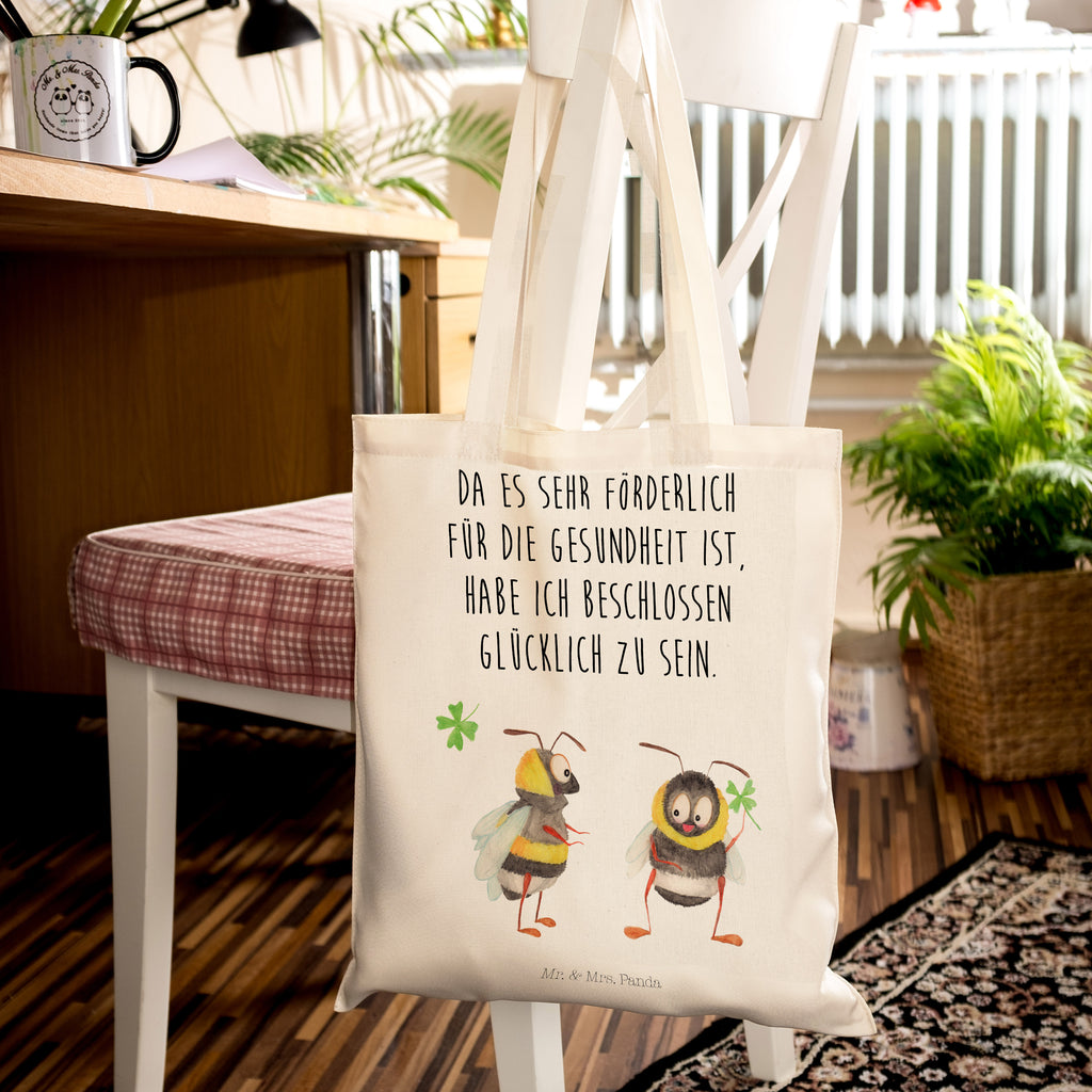 Tragetasche Hummeln mit Kleeblatt Beuteltasche, Beutel, Einkaufstasche, Jutebeutel, Stoffbeutel, Tiermotive, Gute Laune, lustige Sprüche, Tiere, Hummel, Biene, Spruch positiv, Biene Deko, Spruch schön, glücklich sein, glücklich werden, Spruch fröhlich