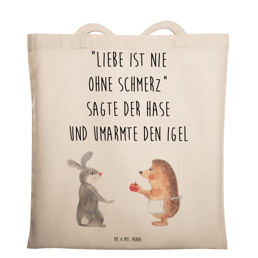 Tragetasche Liebe ist nie ohne Schmerz Beuteltasche, Beutel, Einkaufstasche, Jutebeutel, Stoffbeutel, Tiermotive, Gute Laune, lustige Sprüche, Tiere, Igel und Hase, Igel, Hase, Liebe Spruch, Liebeskummer Geschenk, Herzschmerz, Trösten, Trennungsschmerz, Spruch romantisch