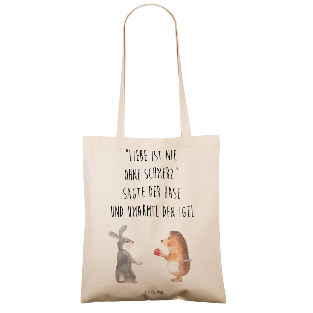 Tragetasche Liebe ist nie ohne Schmerz Beuteltasche, Beutel, Einkaufstasche, Jutebeutel, Stoffbeutel, Tiermotive, Gute Laune, lustige Sprüche, Tiere, Igel und Hase, Igel, Hase, Liebe Spruch, Liebeskummer Geschenk, Herzschmerz, Trösten, Trennungsschmerz, Spruch romantisch