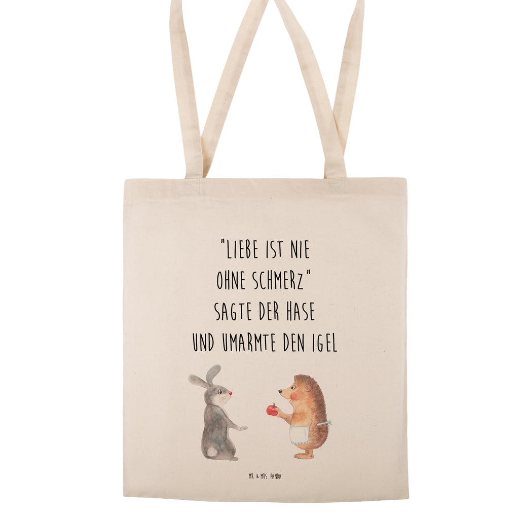 Tragetasche Liebe ist nie ohne Schmerz Beuteltasche, Beutel, Einkaufstasche, Jutebeutel, Stoffbeutel, Tiermotive, Gute Laune, lustige Sprüche, Tiere, Igel und Hase, Igel, Hase, Liebe Spruch, Liebeskummer Geschenk, Herzschmerz, Trösten, Trennungsschmerz, Spruch romantisch