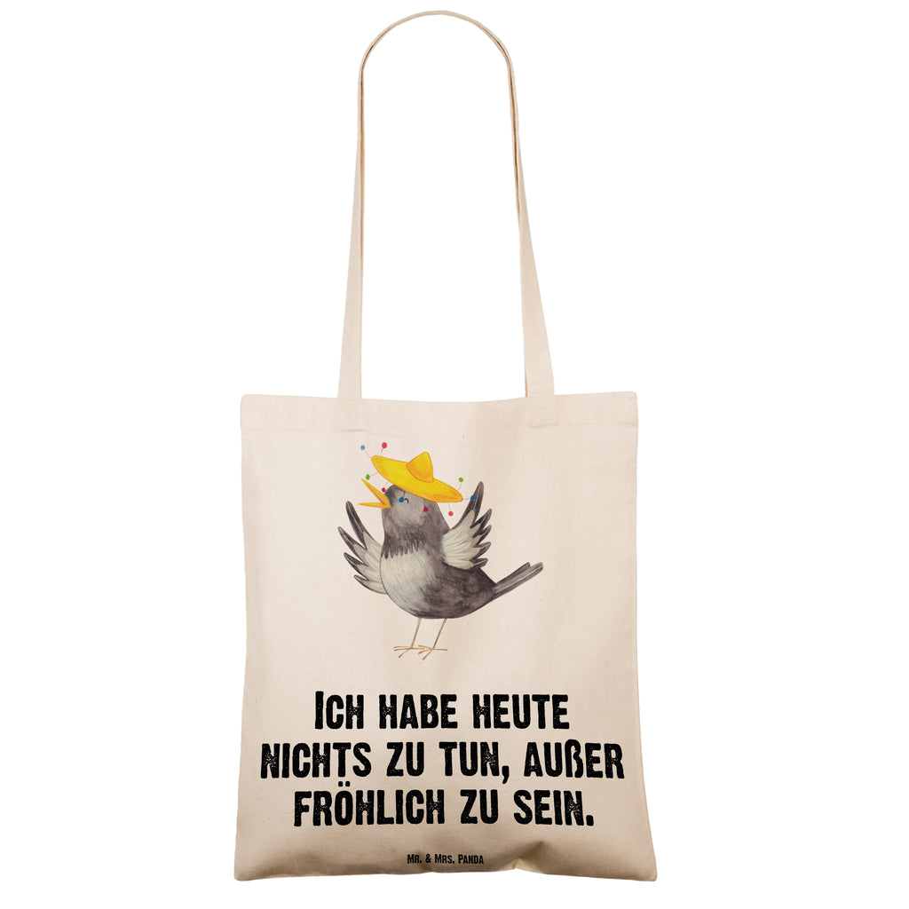 Tragetasche Rabe mit Sombrero Beuteltasche, Beutel, Einkaufstasche, Jutebeutel, Stoffbeutel, Tiermotive, Gute Laune, lustige Sprüche, Tiere, Rabe, Vogel, Vögel, Spruch positiv, fröhlich sein, glücklich sein, Glück Spruch, froh, Elster, Motivation