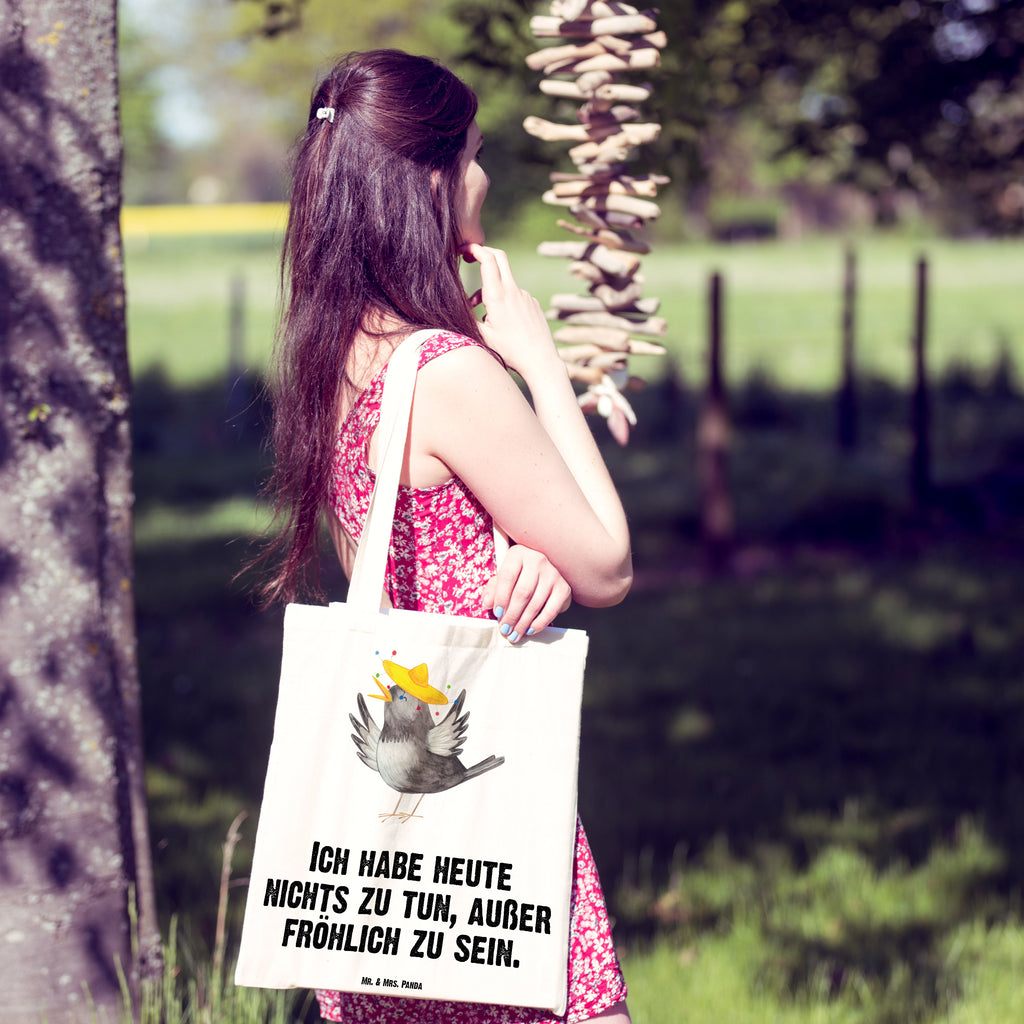 Tragetasche Rabe mit Sombrero Beuteltasche, Beutel, Einkaufstasche, Jutebeutel, Stoffbeutel, Tiermotive, Gute Laune, lustige Sprüche, Tiere, Rabe, Vogel, Vögel, Spruch positiv, fröhlich sein, glücklich sein, Glück Spruch, froh, Elster, Motivation