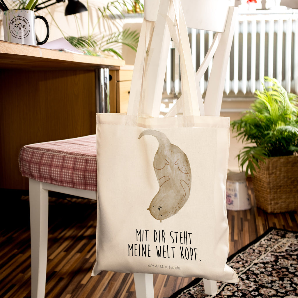Tragetasche Otter kopfüber Beuteltasche, Beutel, Einkaufstasche, Jutebeutel, Stoffbeutel, Otter, Fischotter, Seeotter, Otter Seeotter See Otter