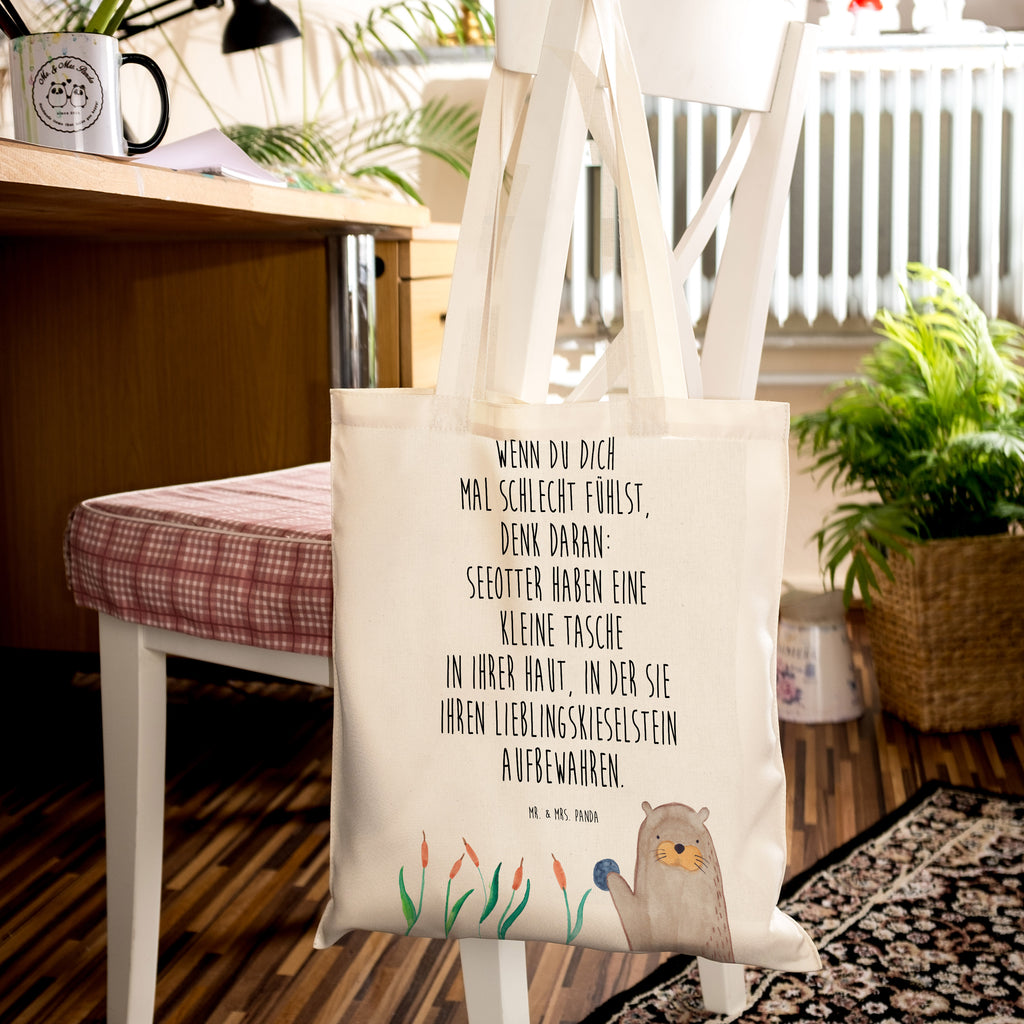 Tragetasche Otter mit Stein Beuteltasche, Beutel, Einkaufstasche, Jutebeutel, Stoffbeutel, Otter, Fischotter, Seeotter, Otter Seeotter See Otter