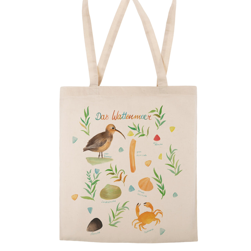 Tragetasche Wattenmeer Beuteltasche, Beutel, Einkaufstasche, Jutebeutel, Stoffbeutel, Blumen Deko, Frühlings Deko, Sommer Deko, Dekoration, positive Botschaft, Naturliebhaber, Outdoor, Natur, Abenteuer, Wattenmeer, Vögel, Meer, See, Nordsee, Ostsee, Muschel, Natur Motiv, Watt, Deko Badezimmer, Ebbe, Flut, Geschenk Maritim
