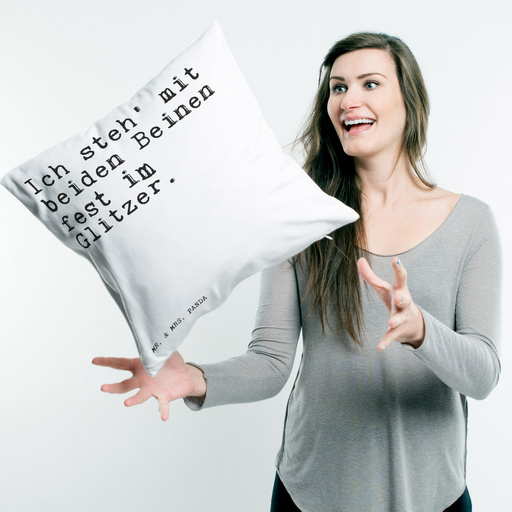 40x40 Kissen Sprüche und Zitate Ich steh' mit beiden Beinen fest im Glitzer. Kissenhülle, Kopfkissen, Sofakissen, Dekokissen, Motivkissen, Spruch, Sprüche, lustig, Weisheiten, Zitate, Spruch Sprüche Weisheiten Zitate Lustig Weisheit Worte