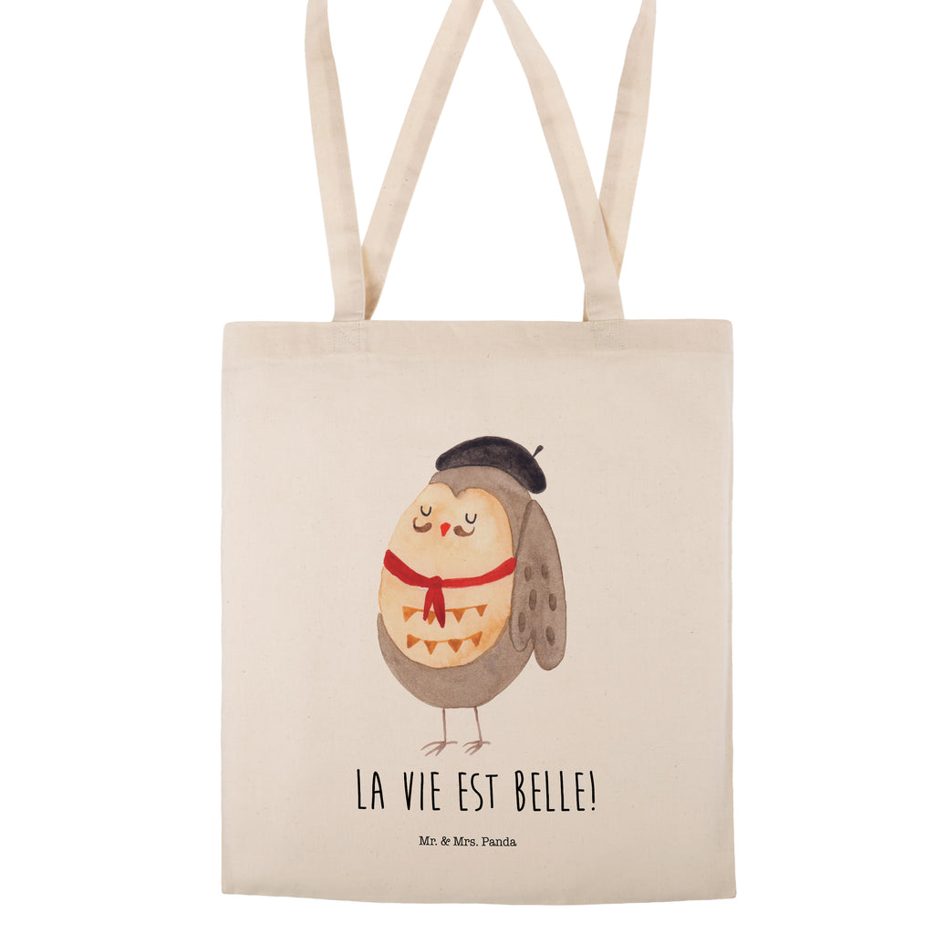 Tragetasche Eule Französisch Beuteltasche, Beutel, Einkaufstasche, Jutebeutel, Stoffbeutel, Eule, Eulen, Eule Deko, Owl, hibou, La vie est belle, das Leben ist schön, Spruch schön, Spruch Französisch, Frankreich