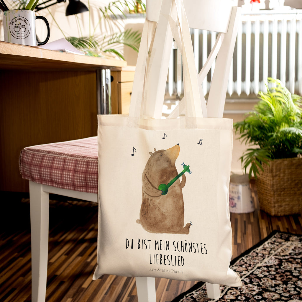 Tragetasche Bär Lied Beuteltasche, Beutel, Einkaufstasche, Jutebeutel, Stoffbeutel, Bär, Teddy, Teddybär, Bärchen, Bear, Liebeslied, Lied, Song, Valentinstag, Valentine, Geschenk, Partner, Liebe, Freundin, Frau, Herz, Spruch
