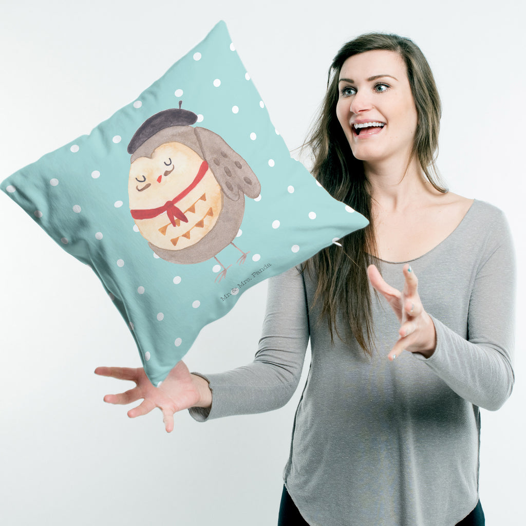 40x40 Kissen Eule Französisch Kissenhülle, Kopfkissen, Sofakissen, Dekokissen, Motivkissen, Eule, Eulen, Eule Deko, Owl, hibou, La vie est belle, das Leben ist schön, Spruch schön, Spruch Französisch, Frankreich