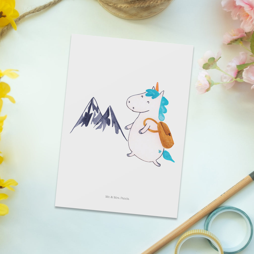 Postkarte Einhorn Bergsteiger Geschenkkarte, Grußkarte, Karte, Einladung, Ansichtskarte, Geburtstagskarte, Einladungskarte, Einhorn, Einhörner, Einhorn Deko, Pegasus, Unicorn, Bergsteiger, Abenteuer, Berge, Abenteurer, Weltenbummler, Weltreise, Reisen, Urlaub, Entdecker