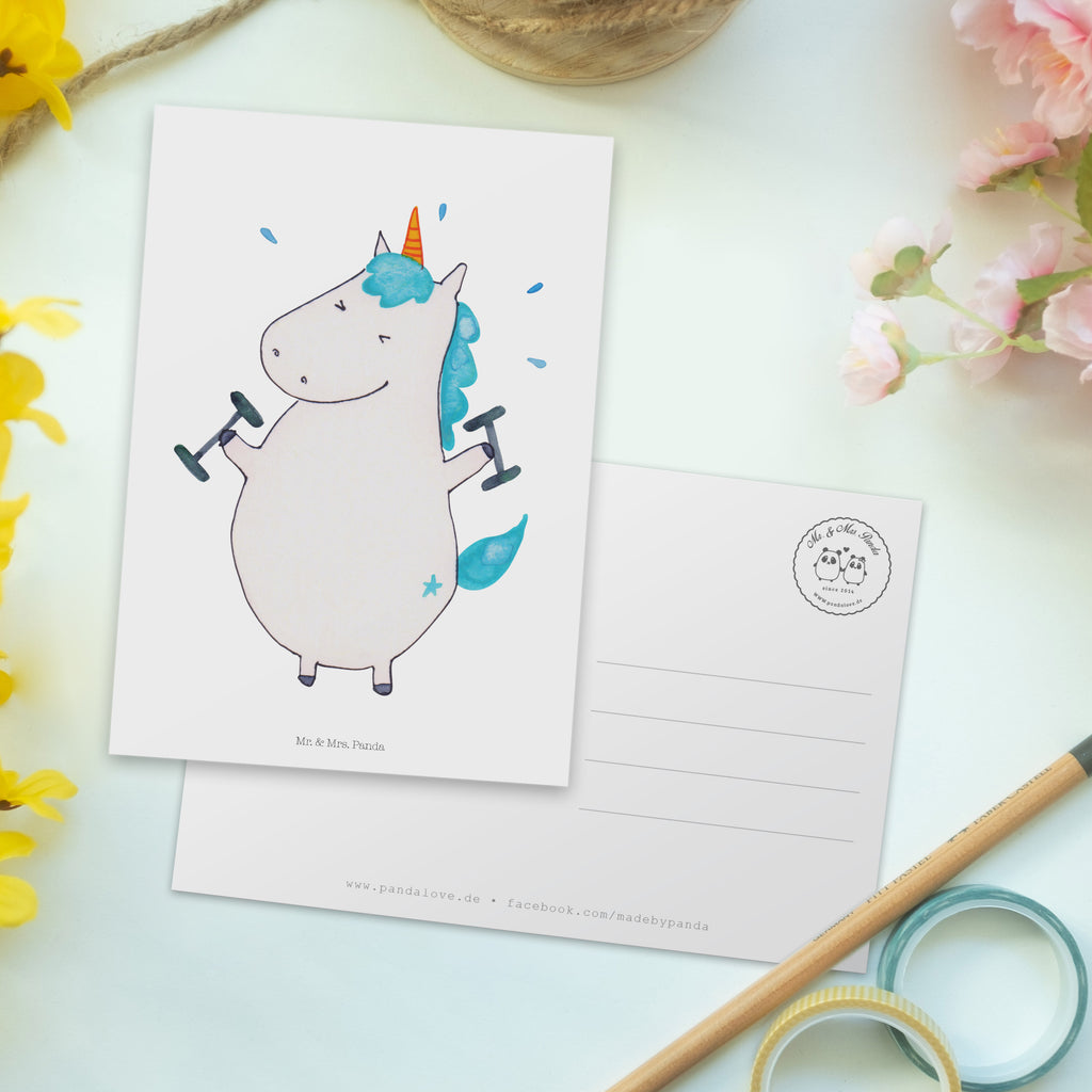 Postkarte Einhorn Fitness Geschenkkarte, Grußkarte, Karte, Einladung, Ansichtskarte, Geburtstagskarte, Einladungskarte, Dankeskarte, Einhorn, Einhörner, Einhorn Deko, Pegasus, Unicorn, Gym, Fitness, Fitnessstudio, Diät, Abnehmen, Sport, Pumpen, Geräte, Sixpack