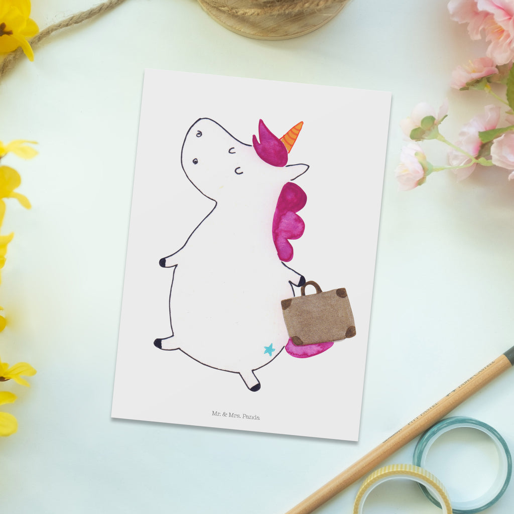 Postkarte Einhorn Koffer Geschenkkarte, Grußkarte, Karte, Einladung, Ansichtskarte, Geburtstagskarte, Einladungskarte, Dankeskarte, Einhorn, Einhörner, Einhorn Deko, Pegasus, Unicorn, unicorn, Koffer, Verreisen, Reise, Gepäck, Abenteuer, Erwachsen, Kind, albern, Spaß, lustig, witzig