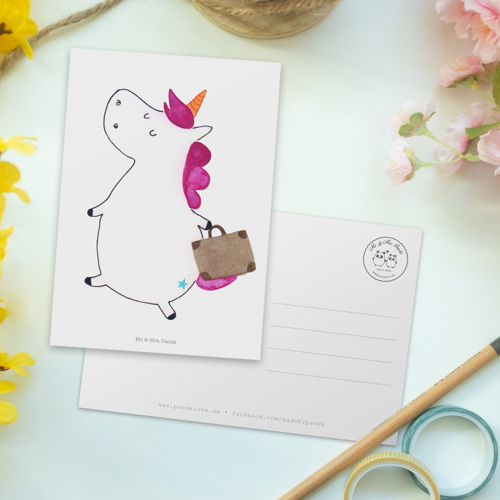 Postkarte Einhorn Koffer Geschenkkarte, Grußkarte, Karte, Einladung, Ansichtskarte, Geburtstagskarte, Einladungskarte, Dankeskarte, Einhorn, Einhörner, Einhorn Deko, Pegasus, Unicorn, unicorn, Koffer, Verreisen, Reise, Gepäck, Abenteuer, Erwachsen, Kind, albern, Spaß, lustig, witzig