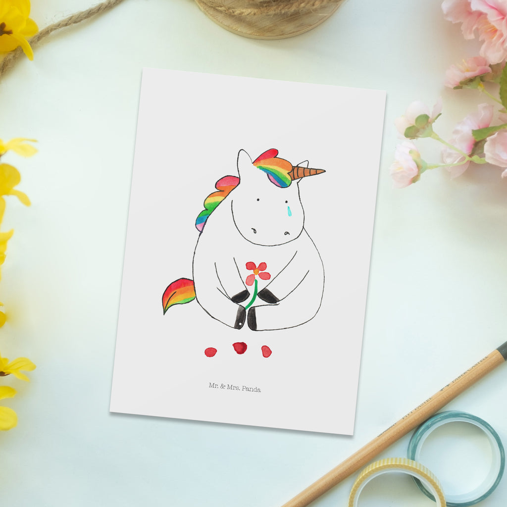 Postkarte Einhorn Traurig Geschenkkarte, Grußkarte, Karte, Einladung, Ansichtskarte, Geburtstagskarte, Einladungskarte, Einhorn, Einhörner, Einhorn Deko, Pegasus, Unicorn, Glitzer, Trösten. Freundschaft, Freunde, Liebe, Trauer, Blume