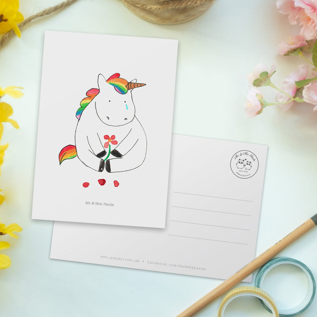 Postkarte Einhorn Traurig Geschenkkarte, Grußkarte, Karte, Einladung, Ansichtskarte, Geburtstagskarte, Einladungskarte, Einhorn, Einhörner, Einhorn Deko, Pegasus, Unicorn, Glitzer, Trösten. Freundschaft, Freunde, Liebe, Trauer, Blume