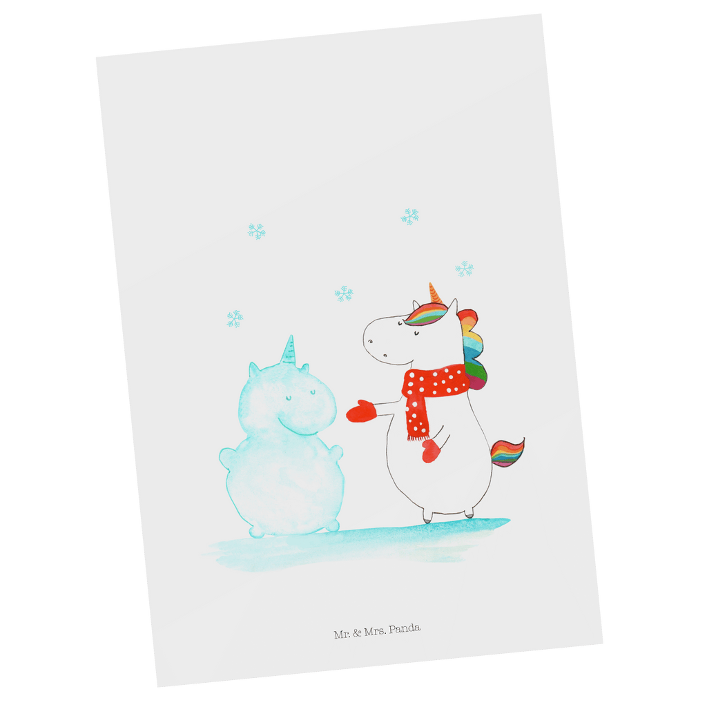 Postkarte Einhorn Schneemann Geschenkkarte, Grußkarte, Karte, Einladung, Ansichtskarte, Geburtstagskarte, Einladungskarte, Einhorn, Einhörner, Einhorn Deko, Pegasus, Unicorn, Schneemann, Winter, Schnee, Kuchen, Weihnachten, kalt, Mütze, Handschuhe, X-Mas