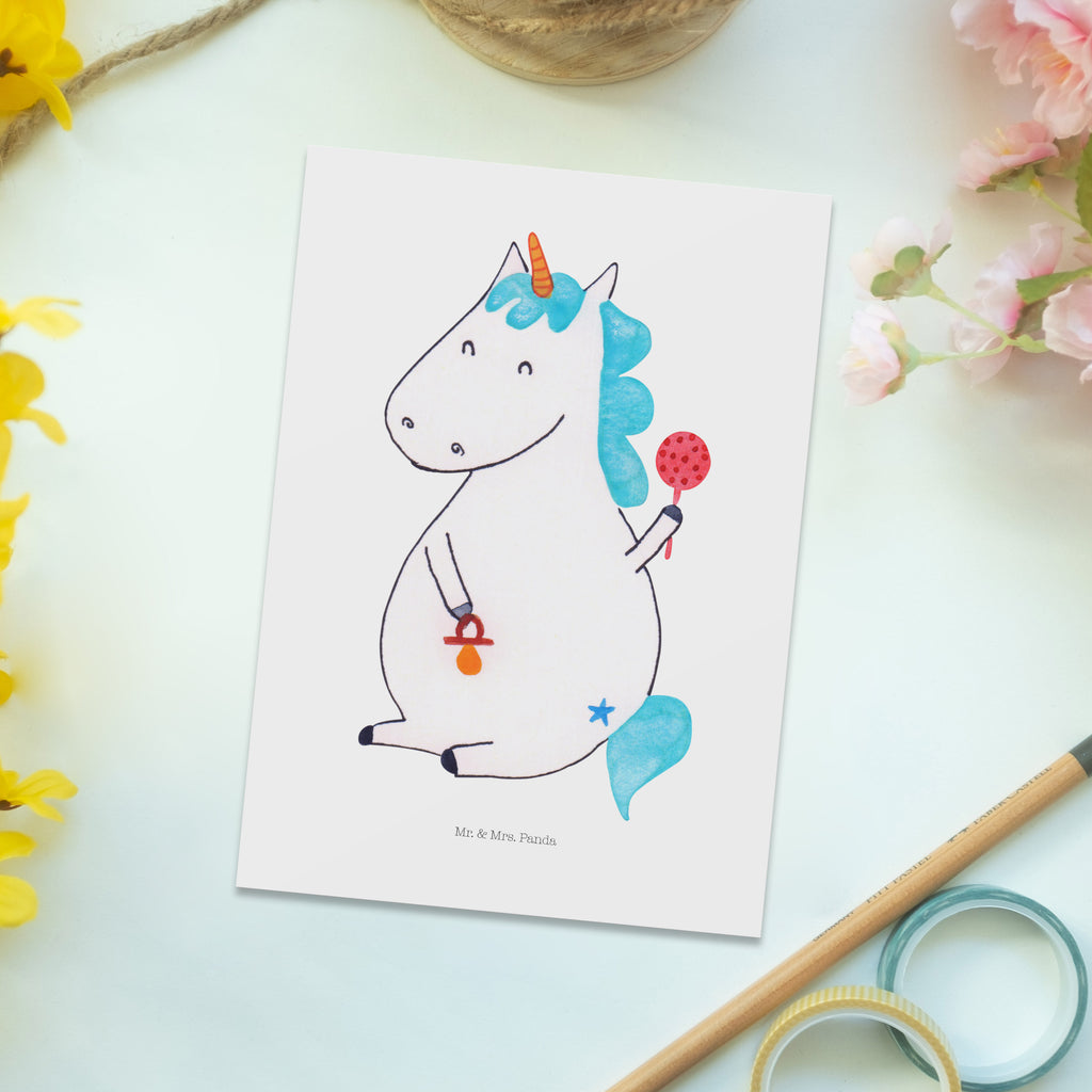 Postkarte Einhorn Baby Geschenkkarte, Grußkarte, Karte, Einladung, Ansichtskarte, Geburtstagskarte, Einladungskarte, Einhorn, Einhörner, Einhorn Deko, Pegasus, Unicorn, Mutter, Geburt, Geburtstag, erstes Kind, Baby, Babyglück, Nachwuchs, Eltern, Party, Kind, Schnuller